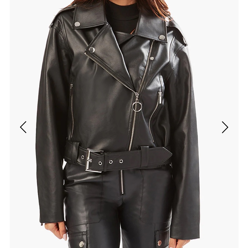 WeWoreWhat CROPPED FAUX LEATHER MOTO JACKET